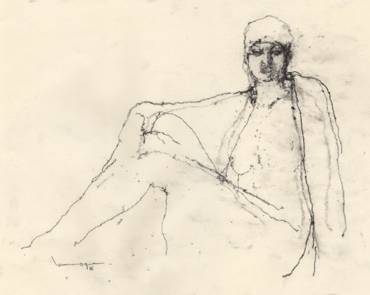 Drawing titled "Nude - Leslie" by Guillaume Larroque, Original Artwork, Charcoal