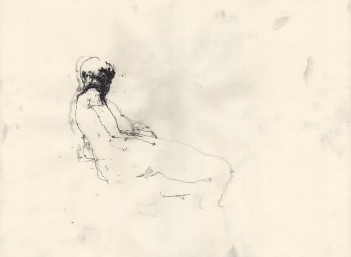 Drawing titled "Nude Study" by Guillaume Larroque, Original Artwork, Charcoal