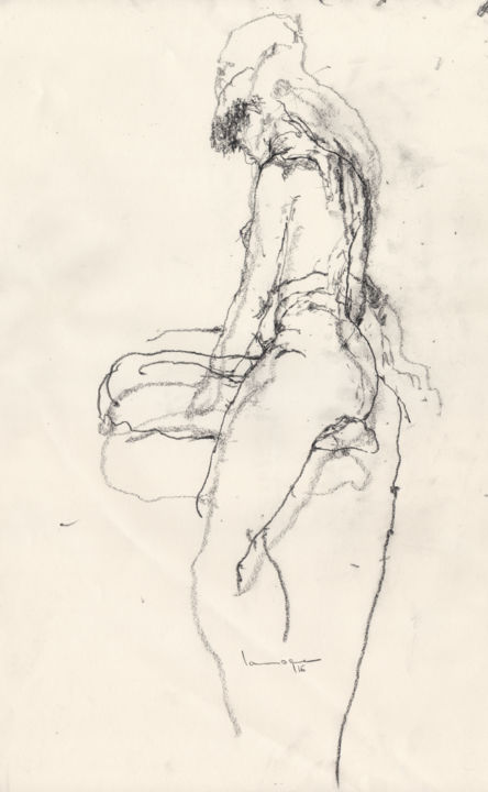 Rysunek zatytułowany „Nude Study - Leslie” autorstwa Guillaume Larroque, Oryginalna praca, Węgiel drzewny