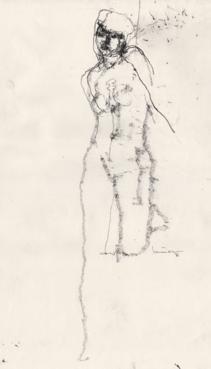 Disegno intitolato "Nude Study - Leslie" da Guillaume Larroque, Opera d'arte originale, Carbone