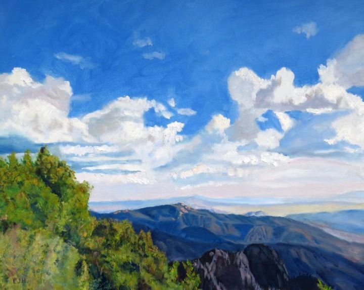 Painting titled "Sandia Peak Sky" by Herscovitch Larry, Original Artwork, Oil Mounted on Wood Stretcher frame