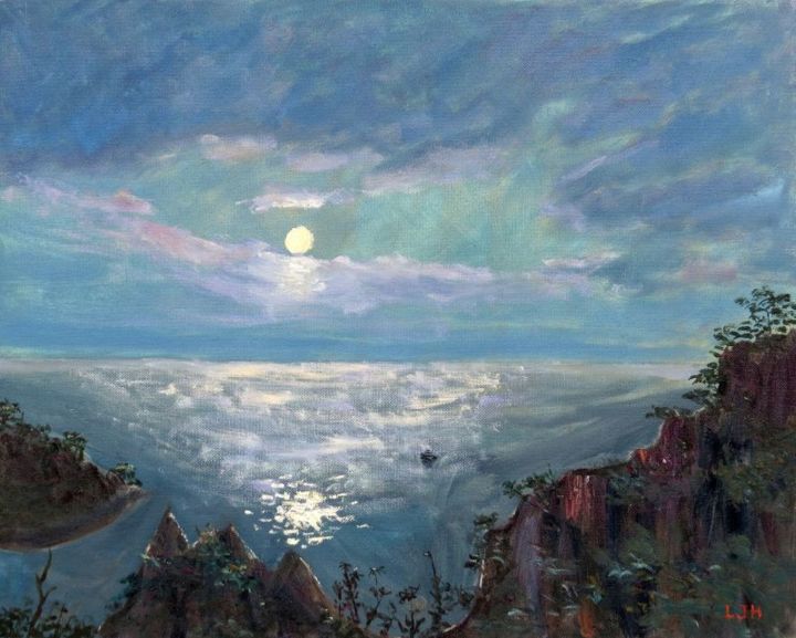Painting titled "Bluff Full Moon" by Herscovitch Larry, Original Artwork, Oil