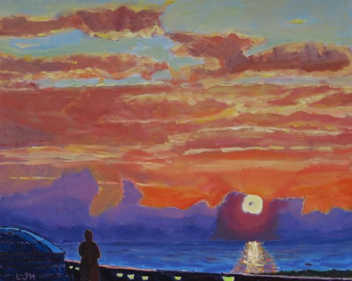 Ζωγραφική με τίτλο "Caribbean Sky" από Herscovitch Larry, Αυθεντικά έργα τέχνης, Λάδι