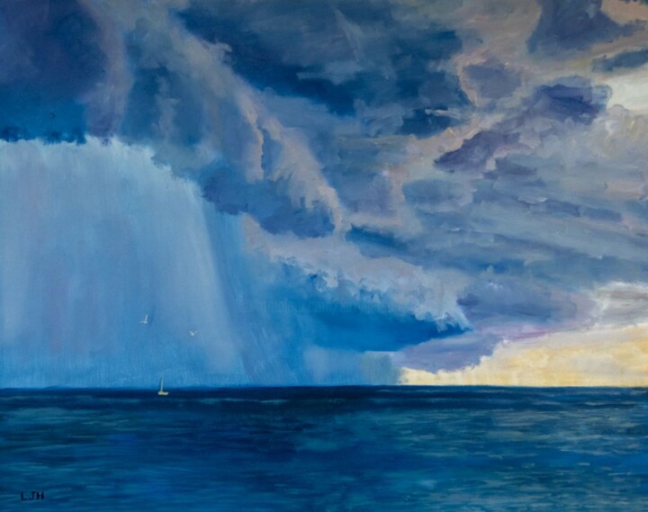 Painting titled "Lake Ontario Storm" by Herscovitch Larry, Original Artwork, Oil