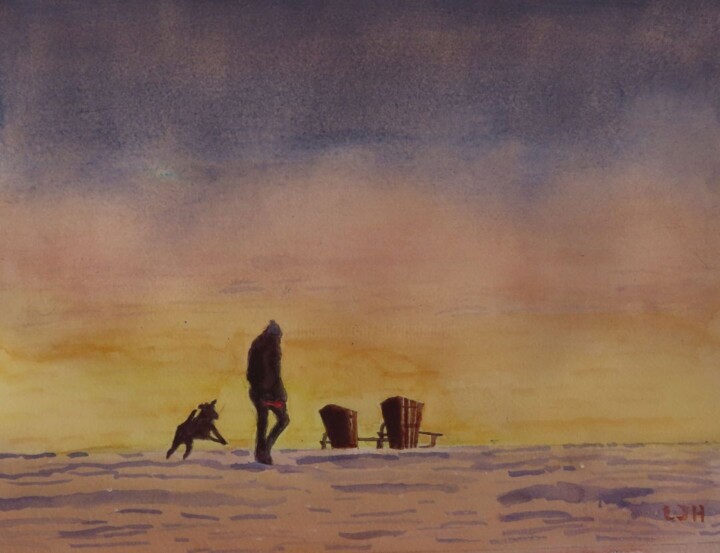 Peinture intitulée "Frozen Misty Morning" par Herscovitch Larry, Œuvre d'art originale, Aquarelle