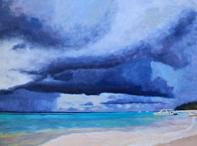 Painting titled "Dominican Storm" by Herscovitch Larry, Original Artwork, Oil