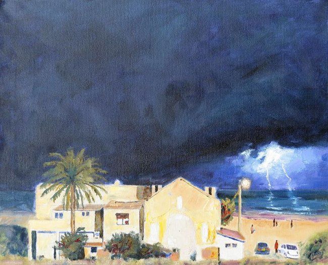 Painting titled "Meditarranean Storm" by Herscovitch Larry, Original Artwork, Oil