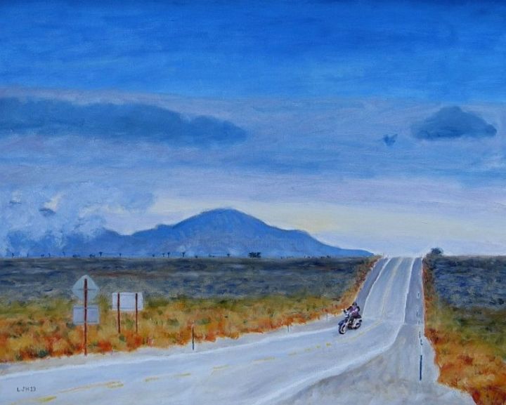 Ζωγραφική με τίτλο "Desert Highway" από Herscovitch Larry, Αυθεντικά έργα τέχνης, Λάδι