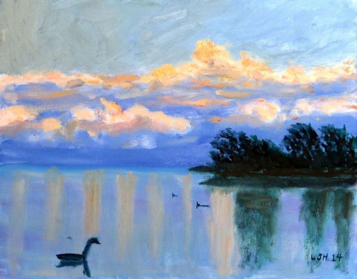 Ζωγραφική με τίτλο "Reflecting Clouds" από Herscovitch Larry, Αυθεντικά έργα τέχνης, Λάδι