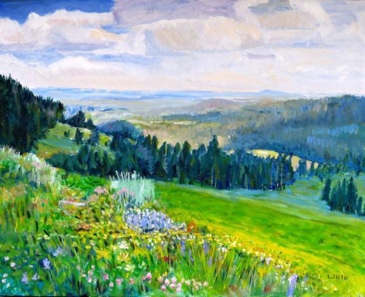 Pintura intitulada "Mount Washburn View" por Herscovitch Larry, Obras de arte originais, Óleo