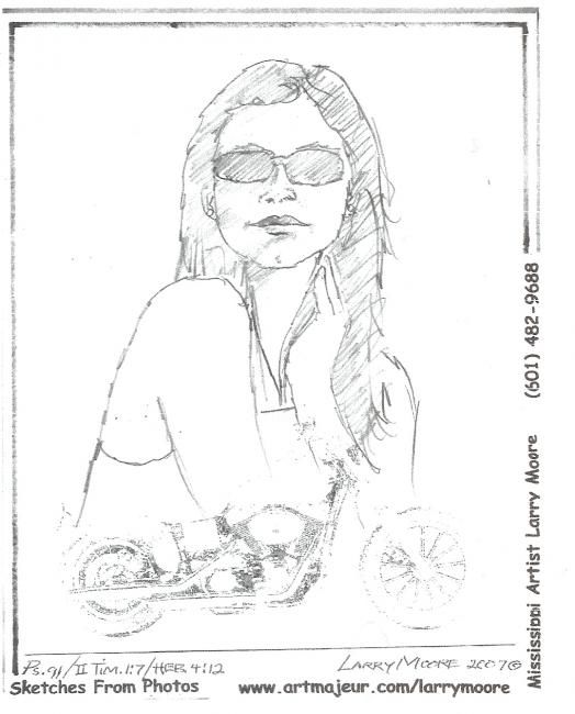 Zeichnungen mit dem Titel "Motorcycle Babe" von Mississippi Artist Larry Moore, Original-Kunstwerk