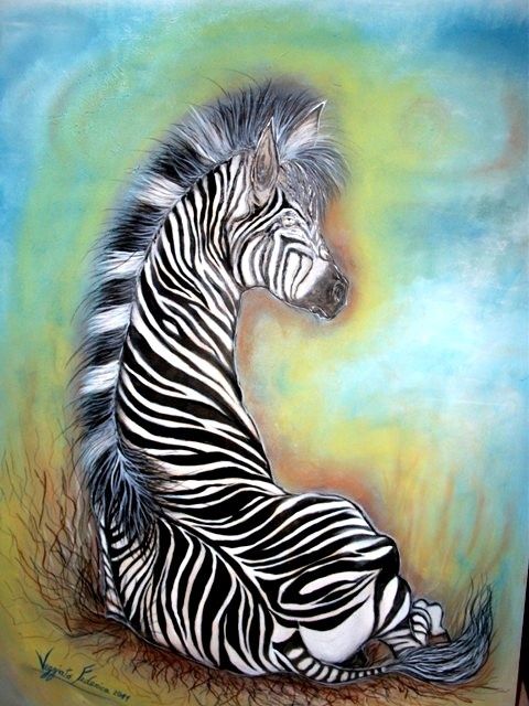 Painting titled "zebra_35x60_tempera…" by Chicca, Original Artwork