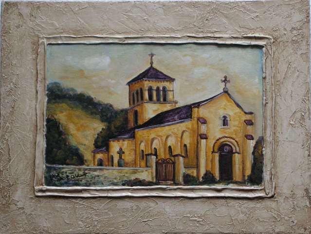 Peinture intitulée "L'église de Montagr…" par K. Bizou, Œuvre d'art originale,