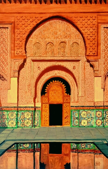 Painting titled "Bab à Marrakech" by Lartmada17, Original Artwork, Acrylic Mounted on Wood Stretcher frame