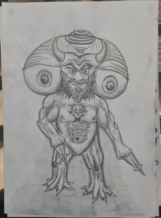 Drawing titled "Demon standing" by Lartnestpasdemain, Original Artwork, Pencil