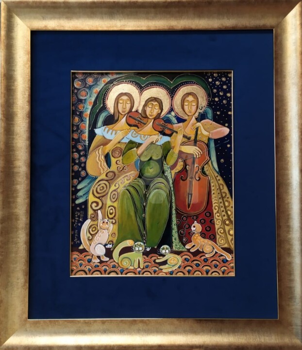 Картина под названием "MUSICAL ANGELS" - Larysa Czagan, Подлинное произведение искусства, Масло