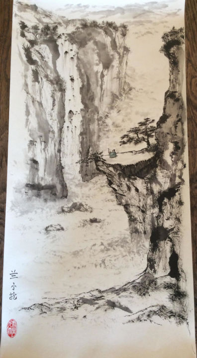 Peinture intitulée "sumi"waterfall"" par Lan Xiao Long-Freddy Laschon, Œuvre d'art originale