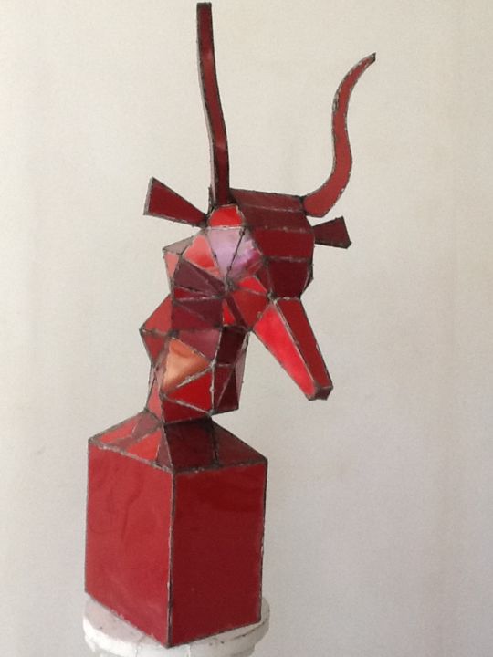 Sculpture titled "Rouge Antilope" by Lasco, Original Artwork, Metals