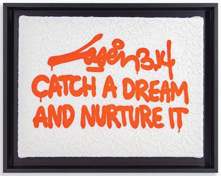 Arte textil titulada "Catch A Dream And N…" por Laser 3.14, Obra de arte original, Bordado