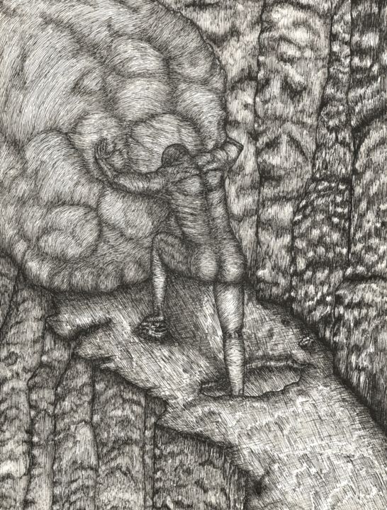 Drawing titled "Sisyphus" by Ivan Kuznetsov, Original Artwork, Ink