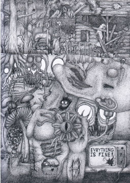 Rysunek zatytułowany „Is Evrything Fine?” autorstwa Ivan Kuznetsov, Oryginalna praca, Długopis żelowy