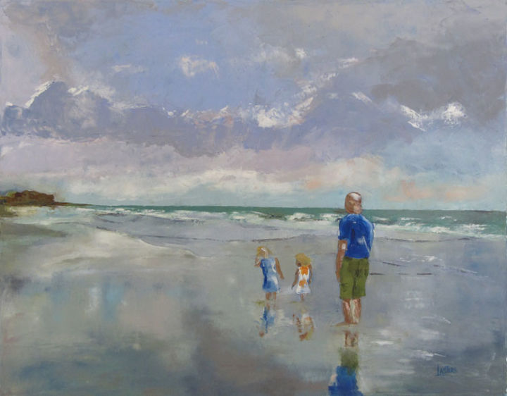 Peinture intitulée "walk on the beach" par Françoise Lasters, Œuvre d'art originale, Huile