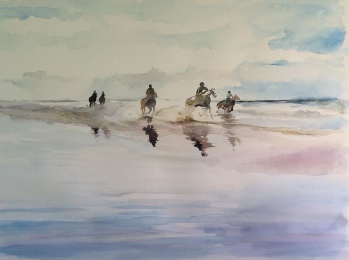 Peinture intitulée "avondgalop" par Françoise Lasters, Œuvre d'art originale, Aquarelle