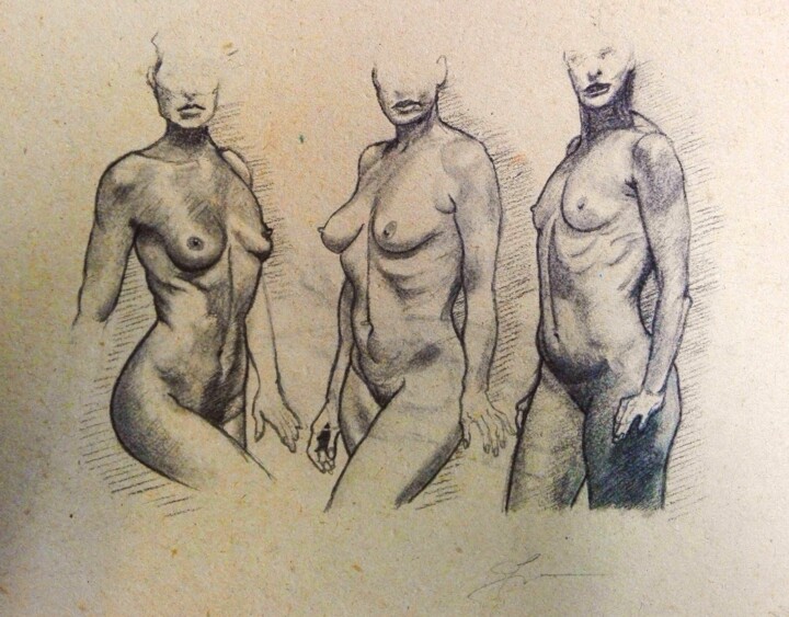 Desenho intitulada "Bodies" por Laszlo Juhasz, Obras de arte originais, Carvão