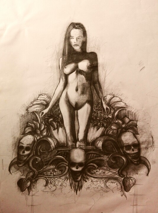 Drawing titled "skulls" by Laszlo Juhasz, Original Artwork, Pencil
