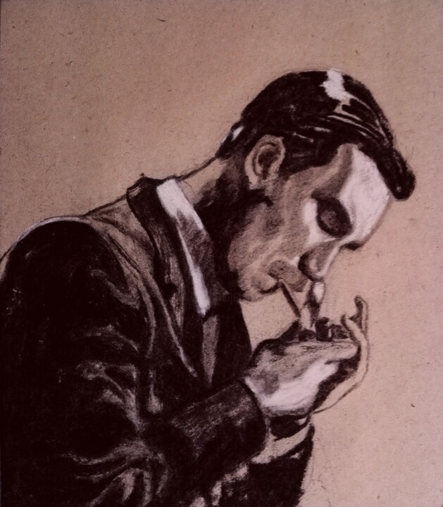 Disegno intitolato "just one good cigar…" da Laszlo Juhasz, Opera d'arte originale, Carbone