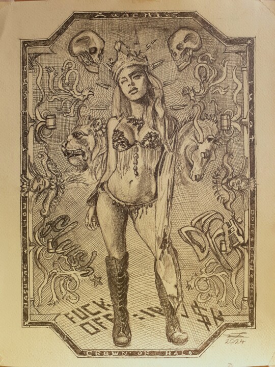 Drawing titled "Crown or halo" by Laszlo Juhasz, Original Artwork, Pencil Mounted on Other rigid panel