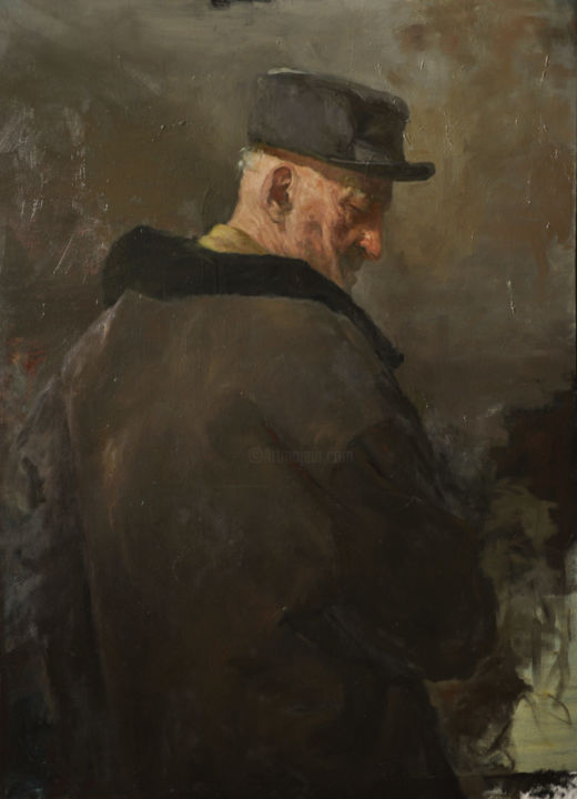 Painting titled "Portrait of an old…" by Máthé László, Original Artwork, Oil
