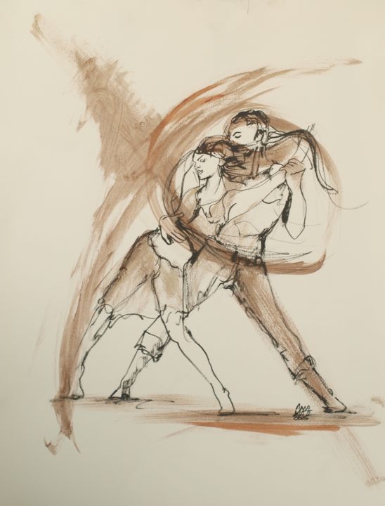 Dessin intitulée "danse 1" par Anna Matt, Œuvre d'art originale, Encre