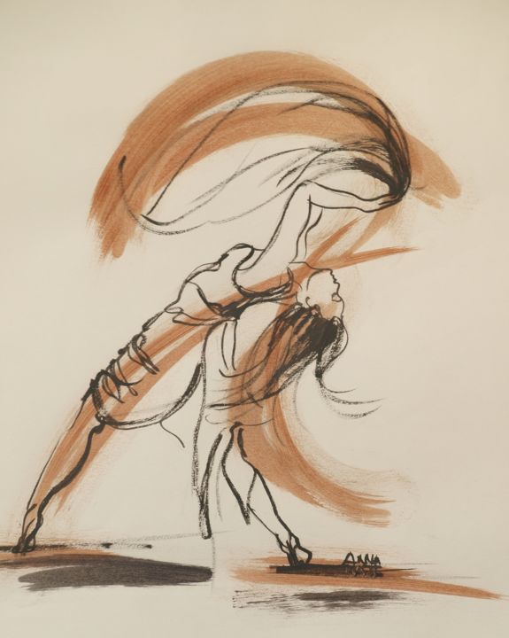 Dessin intitulée "danse 2" par Anna Matt, Œuvre d'art originale, Encre Monté sur Carton