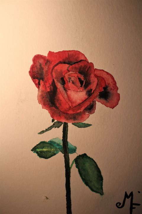 Painting titled "Première Rose" by Mélina Fleury, Original Artwork