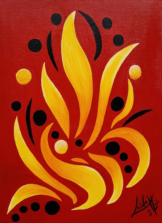 Painting titled "A Flame from Inside" by Latifa El Hachem, Original Artwork, Acrylic Mounted on Wood Stretcher frame
