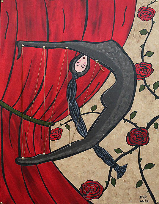 Painting titled "La Harpe" by Nathalie Latil, Original Artwork, Acrylic