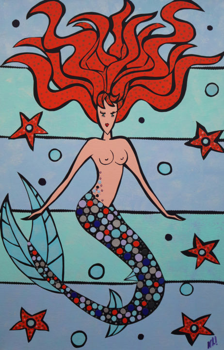 Malerei mit dem Titel "La sirène - L'eau" von Nathalie Latil, Original-Kunstwerk, Acryl