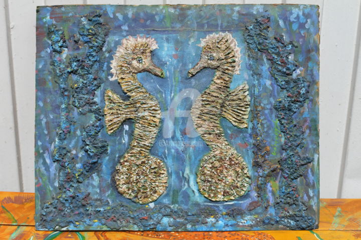 Pintura titulada "Caballos del Mar" por Julio Cesar Vasquez Patiño, Obra de arte original, Otro