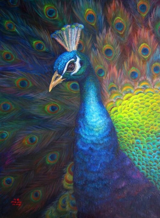 Painting titled "auspicious bird 1" by Lau Seong Leng, Original Artwork