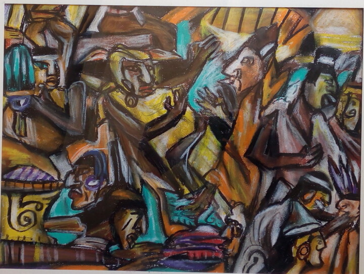 Dessin intitulée "scène de vie,Tenoch…" par Laudu, Œuvre d'art originale, Crayon