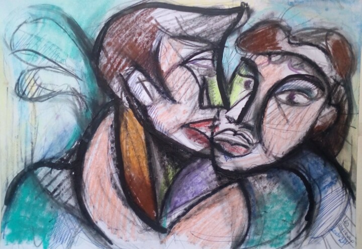 Disegno intitolato "les amoureux" da Laudu, Opera d'arte originale, Pastello