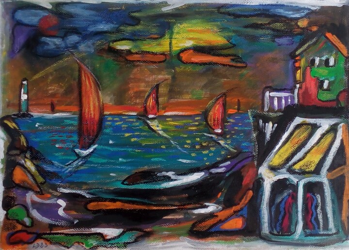Painting titled "départ" by Laudu, Original Artwork, Gouache