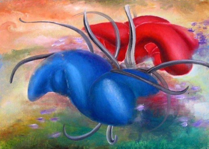 Painting titled "2 poupees" by Darius Laumenis, Original Artwork, Oil