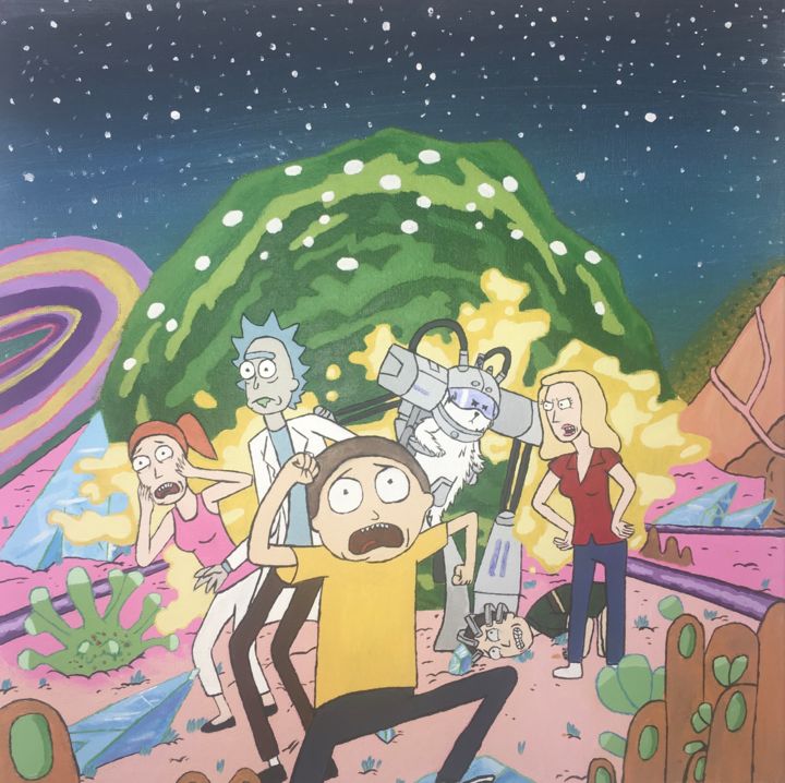 Painting titled "Rick et Morty" by Launova, Original Artwork, Acrylic