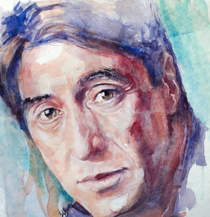 Painting titled "Al Pacino" by Laur Iduc, Original Artwork, Watercolor