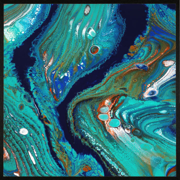 Painting titled "TURQUOISE ET CORAIL…" by Laura, Original Artwork, Digital Print Mounted on Aluminium