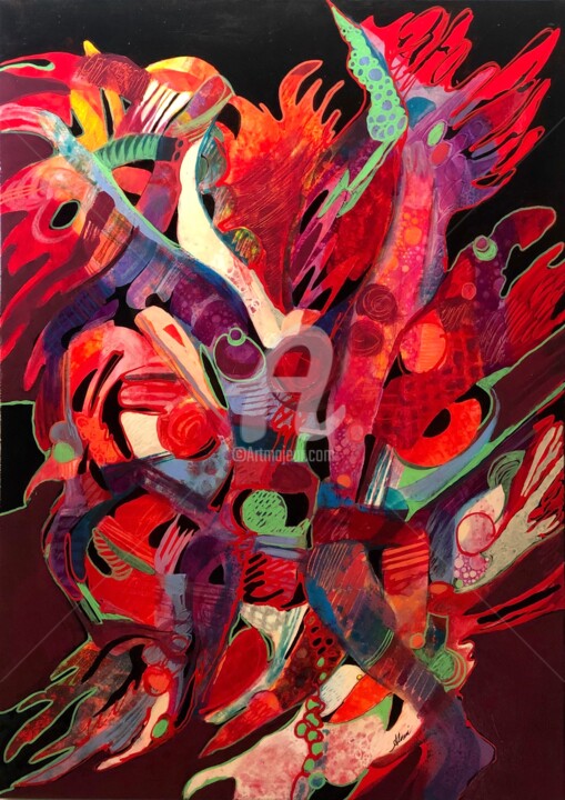 Pittura intitolato "Fuori dal rosso" da Laura Alunni, Opera d'arte originale, pigmenti