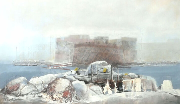 Pittura intitolato "SEASCAPE WITH THE C…" da Laura Benaglia Nones, Opera d'arte originale, Acrilico