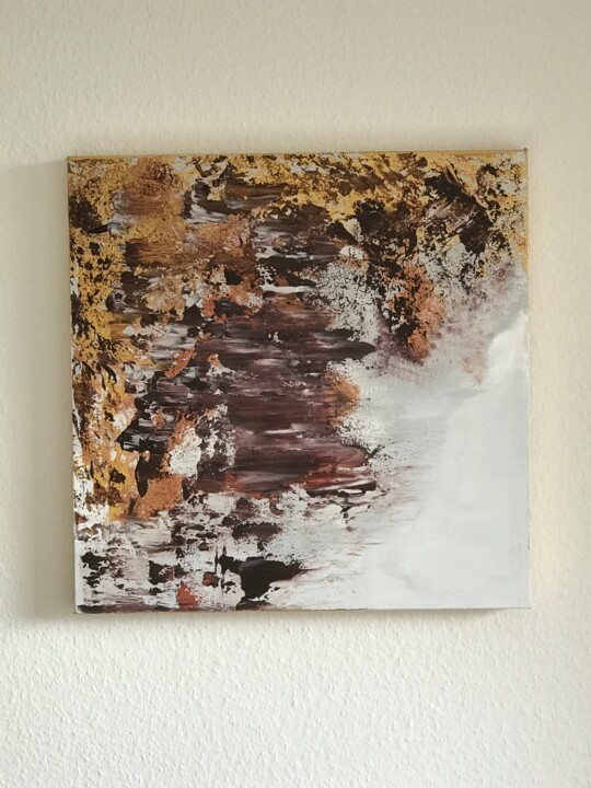 Painting titled "Golden Leaves" by Laura Casini, Original Artwork, Acrylic